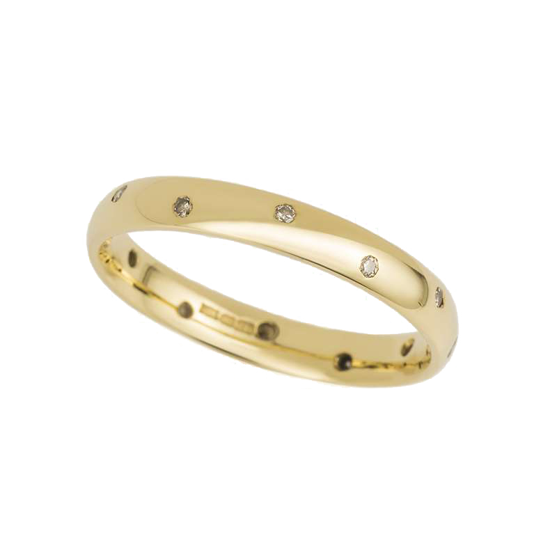 18k Yellow Gold 3mm Diamond Set Court Wedding Band Rich